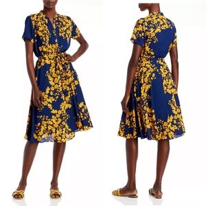 Nanette Short Sleeve Henley Collar Dress Floral Size 12 Yellow & Blue